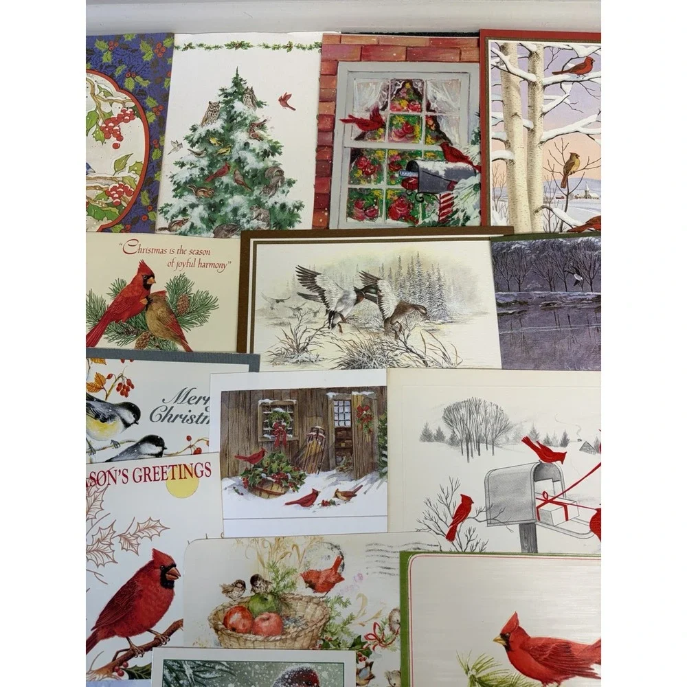 Vintage Christmas Cards Fronts ONLY Birds Scrapbooking Decoupage Lot of 45+